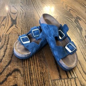 Navy suede Birkenstocks classic Arizona style